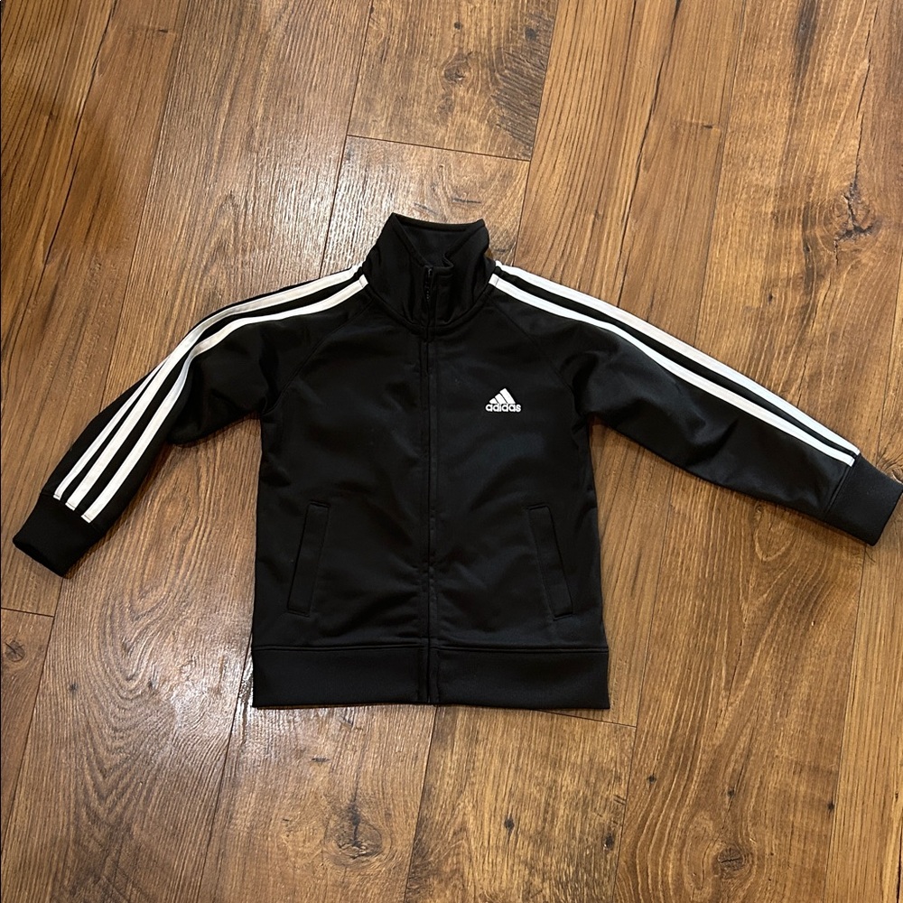 Adidas Black Jacket with White Sleeve Stripes